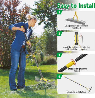 Strong Dethatcher Rake 19 tines / 72'' long Garden tool for yard Lawn Field plant