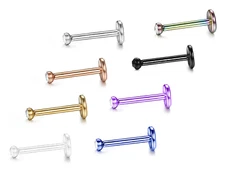 Pair of 16G Labret Monroe Lip Rings Tragus Helix Earring Stud Barbell Jewel