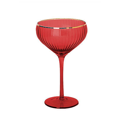 Gold Rim 5 Ounce Ribbed Glass Wine Cocktail Drink Cup Crimson Red | eBay