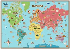 KIDS ANIMAL MAP OF THE WORLD EDUCATIONAL POSTER ART KAM02 A3 A2 A1 Framed Option