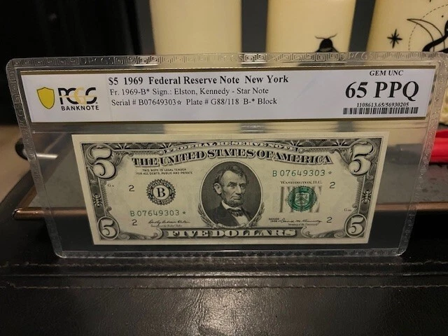1969 $5 dollar FRN NEW YORK STAR NOTE Fr. 1969-B* PCGS 65 PPQ GEM 💎 UNCIR - Image 3 of 4