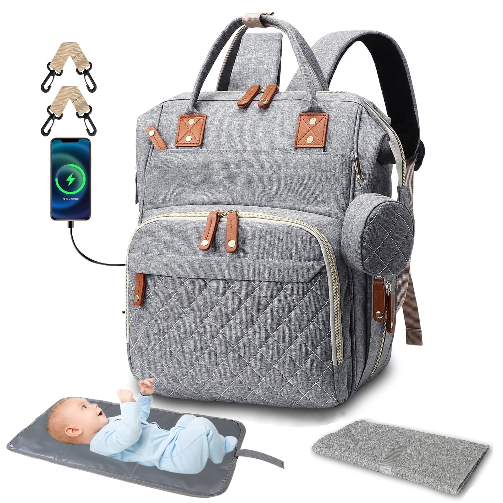 Diaper Backpack with Insulated Pocket, Changing Pad & 3-in-1 Travel Organizer for Baby Essentials-image