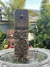1890 s Wooden Hand Carved Brown Wood Painted Single Hook Old Wall Hanger
