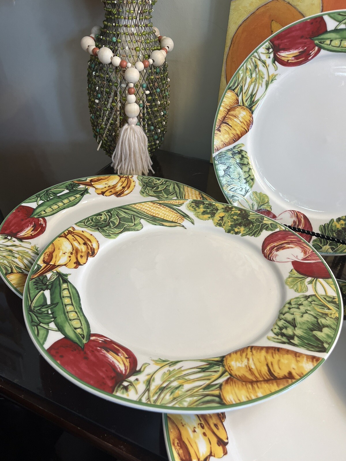 Lynn's Fine China 6- Chop Dinner Plates, Measures 12 “ Vegetable Medley Design