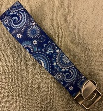 Key Fob Chain Holder Lanyard Wristlet Wrist Strap Keyfob Blue Paisley Print
