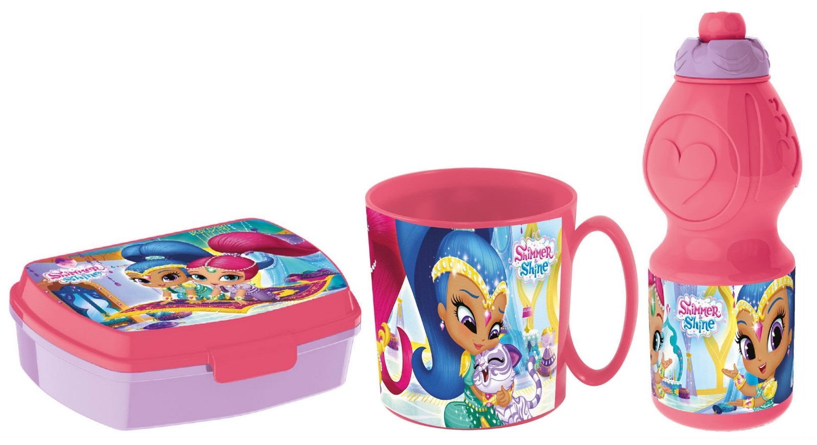 Shimmer e Shine Set Colazione,Box Portamerenda + Borraccia +Tazza,Scuola,Bambini
