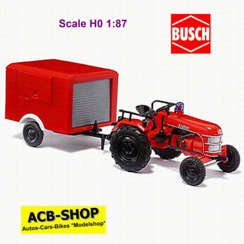 1953-56 Kramer KL11 Tractor with Fire Trailer Red 1:87 Busch 40055 - Picture 1 of 2
