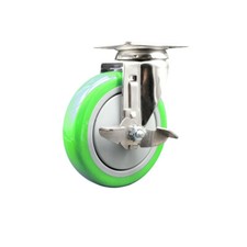 5 Inch 316SS Green Polyurethane Wheel Swivel Top Plate Caster with Brake SCC