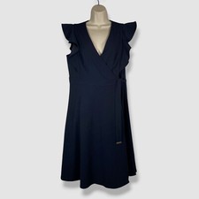 Tommy Hilfiger Women's Blue V-Neck Ruffled Sleeve Self-Tie Dress Size 12