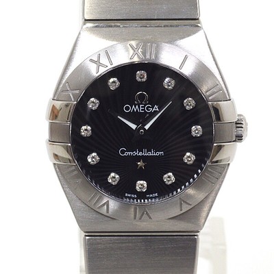 OMEGA Constellation Brushed 12P Diamond Black Dial Quartz 