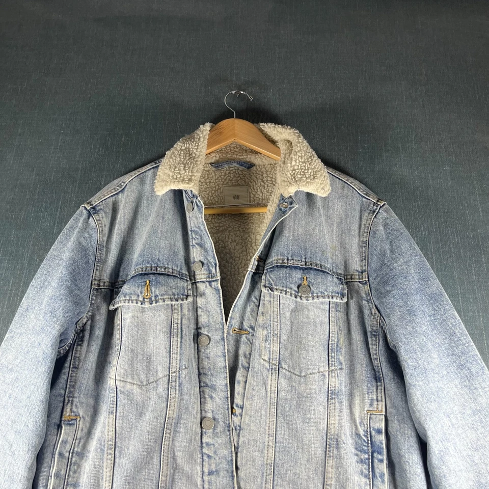 Chaqueta de Camionero H&M Mujer Talla L Azul Denim Sherpa Forrada Mangas Largas Bolsillos Foto 2 de 4
