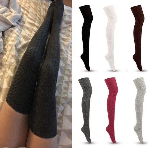 2 Paar Warme Damen-Stricksocken Über Dem Knie Lange Oberschenkelhohe K - Bild 5 von 25