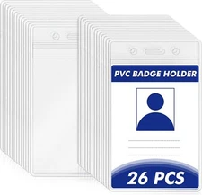 26Pack Vertical ID Badge Holder with Resealable Zip for Nurses Office School etc