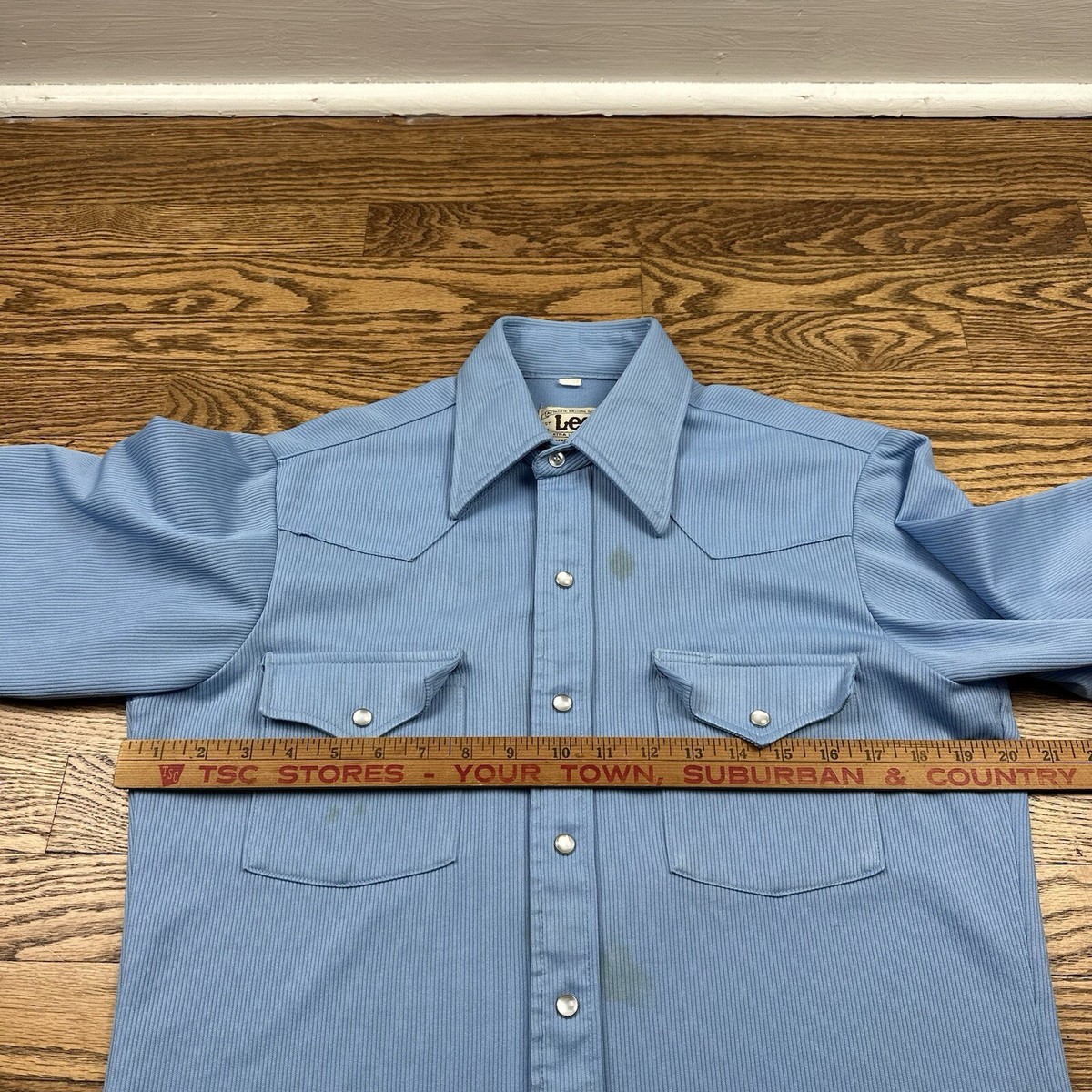 Vintage 70s Lee Western Pearl Snap Shirt Blue Long Sleeve Size