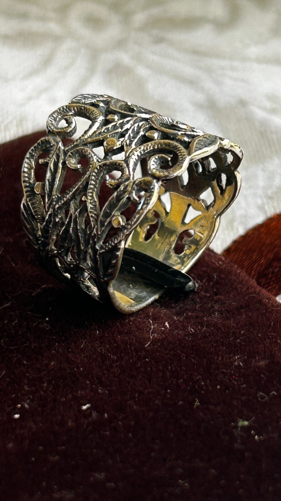 Sterling Silver Statement Scroll Vine Victorian R… - image 1