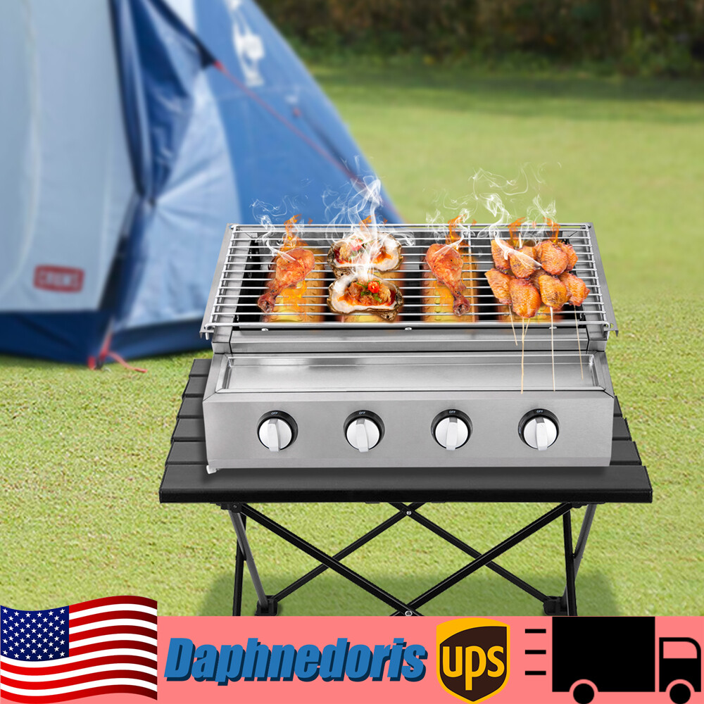 Stainless Steel Commercial Gas BBQ Grill With Stainless Steel Griddle (4 Burners