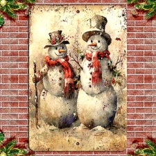 Rustic Snowman Charm on Weathered Metal Backdrop