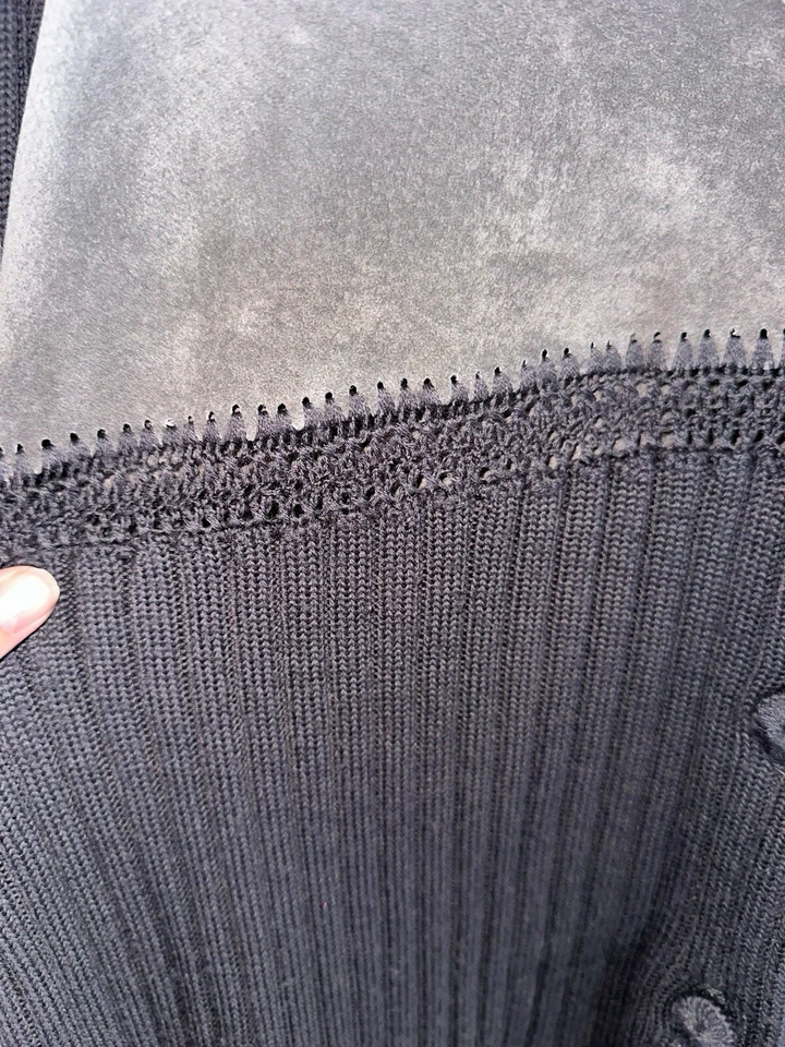 Jaqueta suéter J Jill lã camurça couro crochê botão para cima tamanho XS cinza sem forro - Imagem 2 de 4