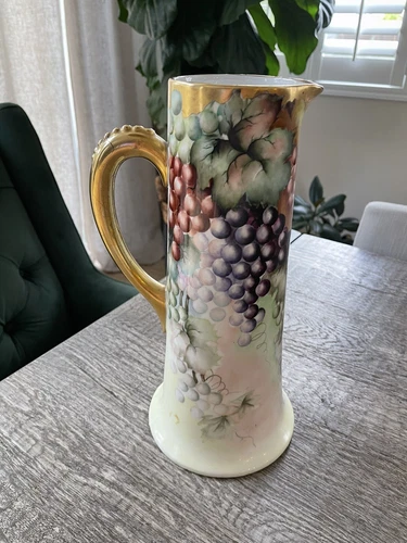 Gorgeous P.L. French Limoges Tankard Hand Painted Grapes