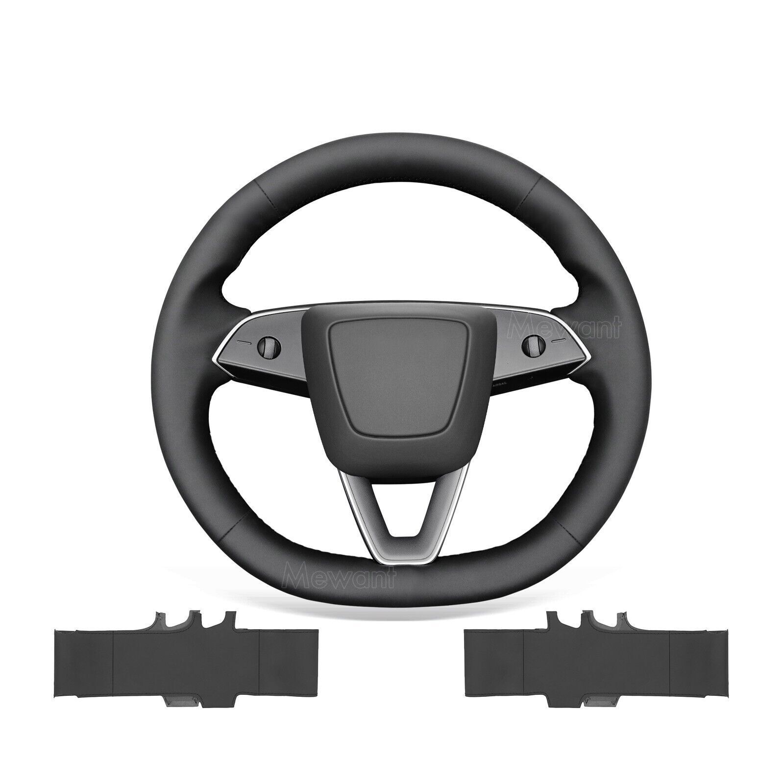 Hand Stitch PU Leather Steering Wheel Cover for Tesla Model 3 Highland 2023 2024