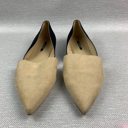 Zara Basic Flats Beige/Black Leather Suede Pointy Toe Slip On Shoes Sz EU40/US9 - Picture 6 of 12