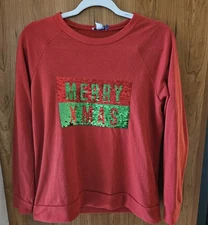 Sequined MERRY CHRISTMAS / HAPPY NEW YEAR  Wms Med Red Sweatshirt  Holiday