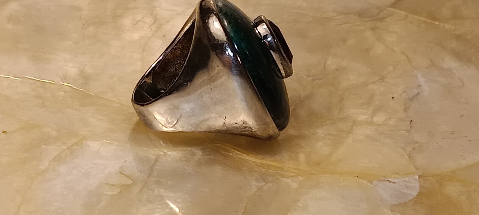 Turquoise Triangle Centered Amethyst Ring Abstrac… - image 10