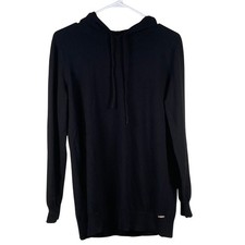 Catherine Malandrino Sweater Womens Large Black Hooded Long Sleeve Knit