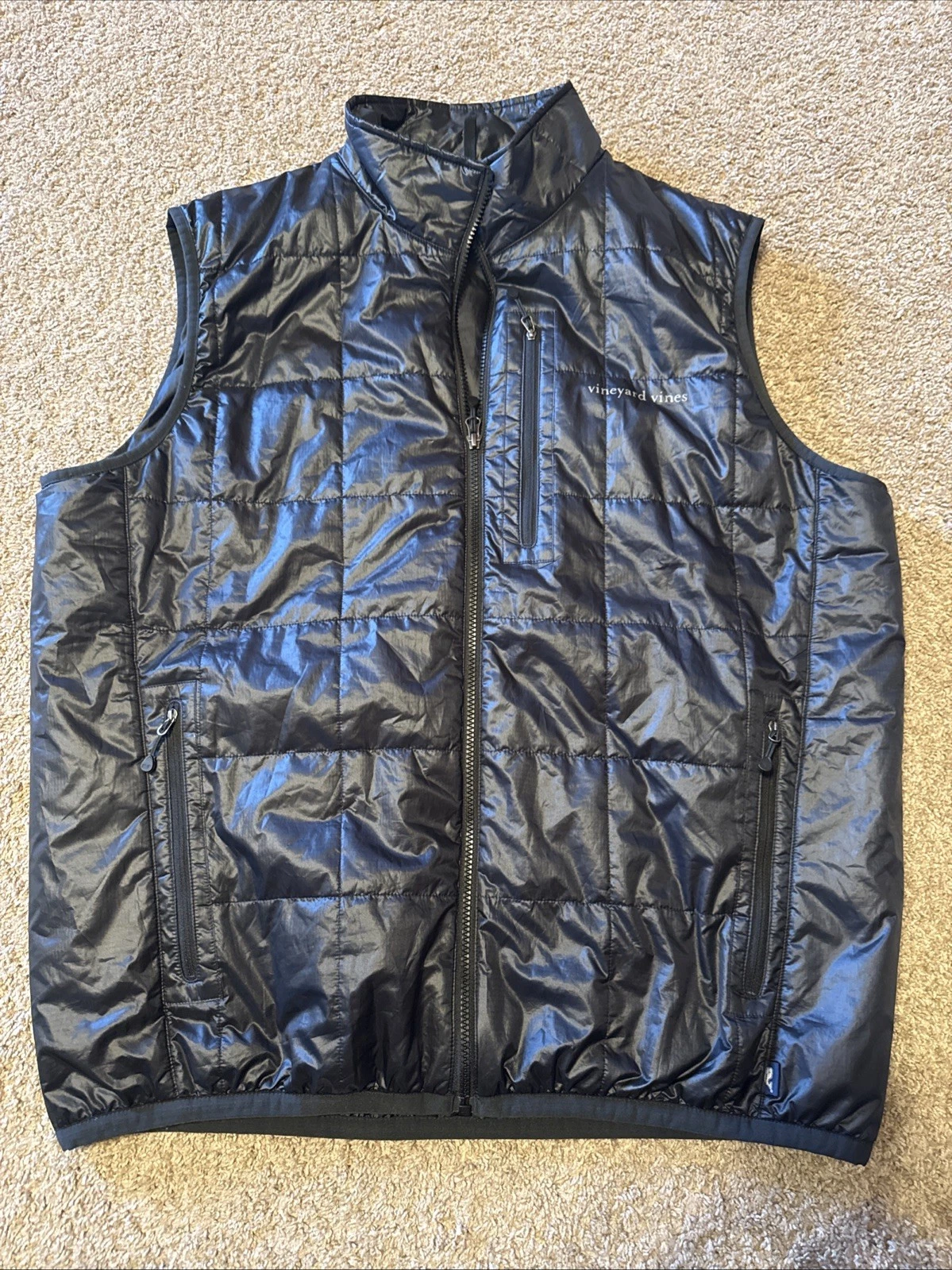 Vineyard Vines Vest Mens XL Black PrimaLoft Quilted Puffer Full Zip Warm