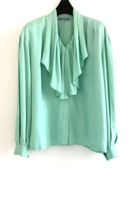 SPECTACULAR VINTAGE FALL 1986 THIERRY MUGLER TURQUOISE DRAPED SILK BLOUSE TOP