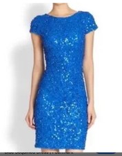 Alice and Olivia Royal Blue Sequin Cocktel Dress Size 8 Short Sleeve Bodycon Fit