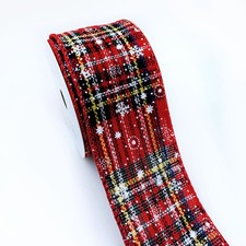 Designer's Shop WR 63-5109 Red Plaid Snowflake Wired Edge Ribbon 2.5" x 10 Yards