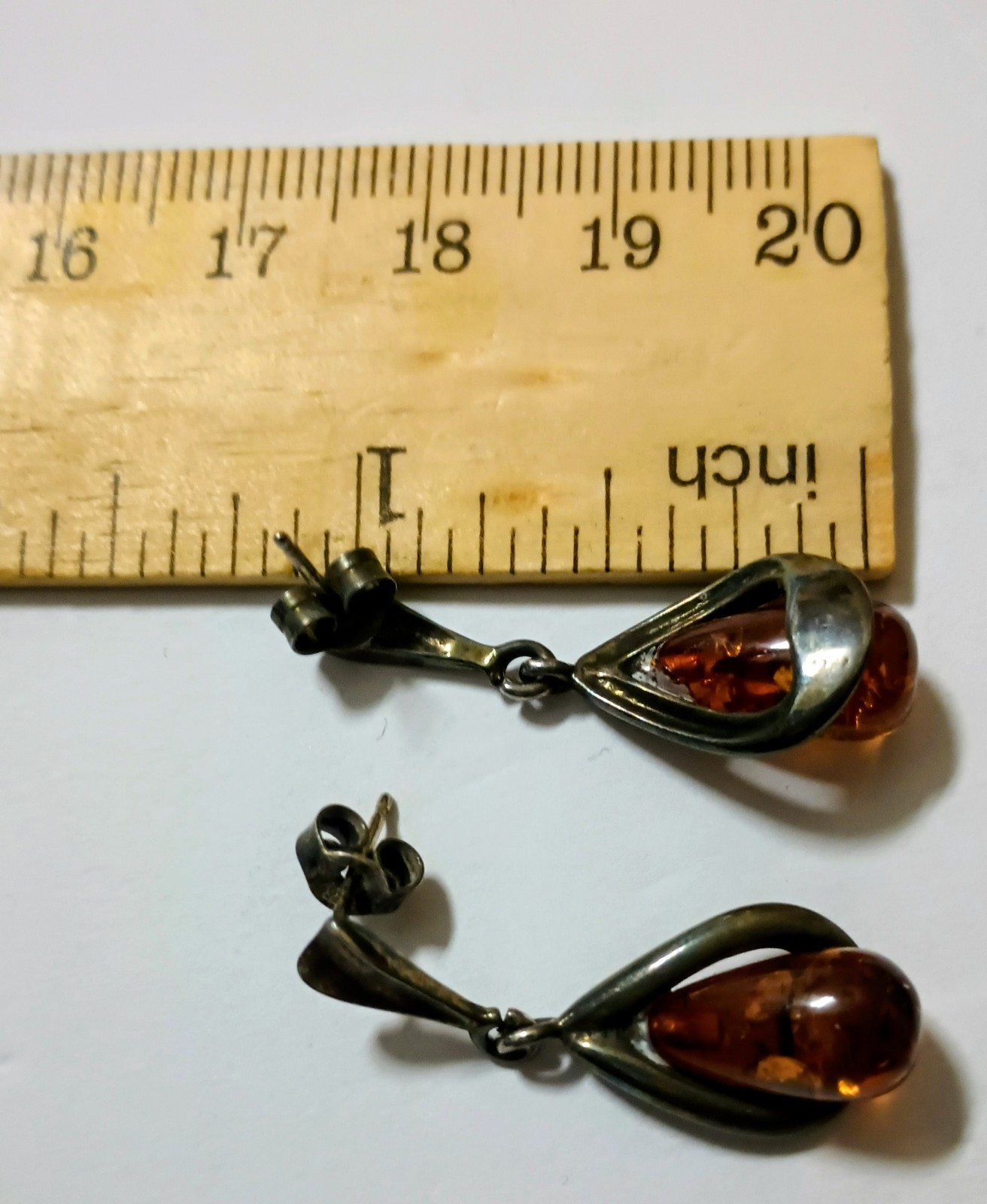 BALTIC AMBER SILVER STUD DROP DANGLING EARRINGS J… - image 3