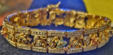 14K Vermeil Gold Over 925 Sterling Silver Floral Bracelet Ruby,Sapphire Diamonds