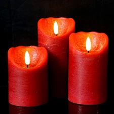 Wondise Red Flameless Candles Battery Operated with Timer, 3D Wick Real Wax L...