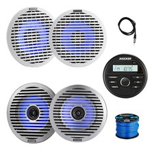 Kicker Marine Gauge Receiver, 4x 6.5" 130W LED Speakers w/Grilles, Wire, Antenna