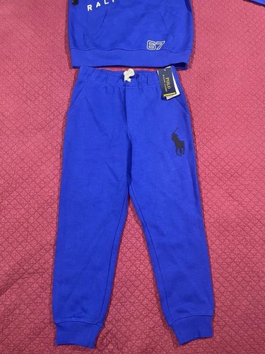 NWT Polo Ralph Lauren Boy Tracksuit 2 Piece Set Blue Sweatshirt & Jogger Pant 67 - Picture 3 of 5