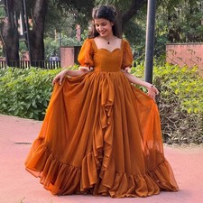 Flowers Puff Sleeve Party Dress with Ruffles Sweetheart Lace Up Back Prom Gowns