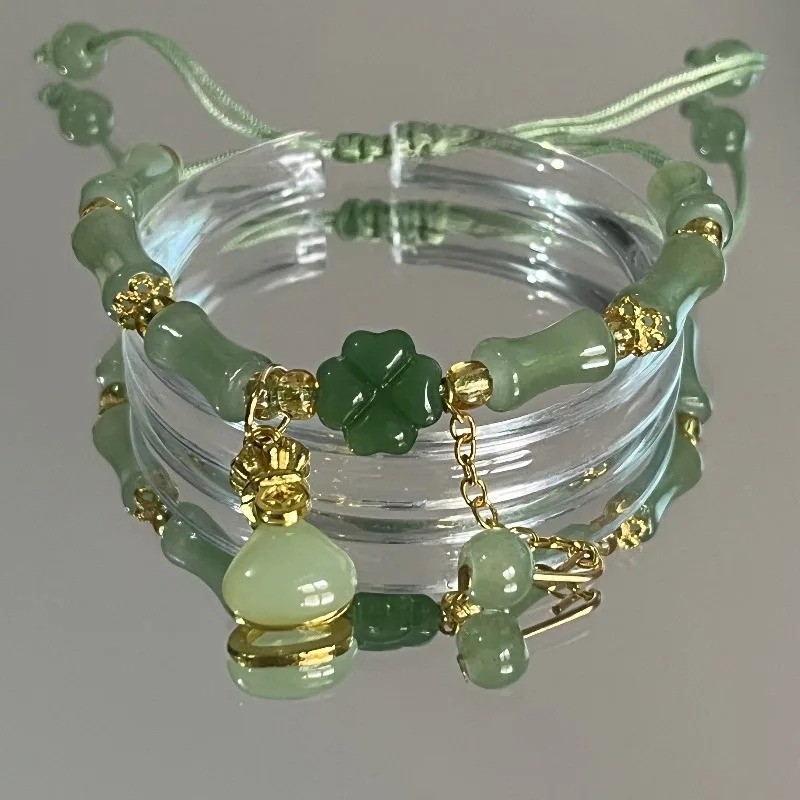 Lucky Four Leaf Clover Bracelet Women Gold Chinese Style Jewelry Gift