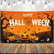 KatchOn XtraLarge Happy Halloween Banner - 72x44 Inch | Spooky Orange 