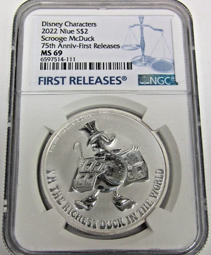 2022 Niue S$2 - Disney Characters Scrooge McDuck 75th Anni. NGC MS 69
