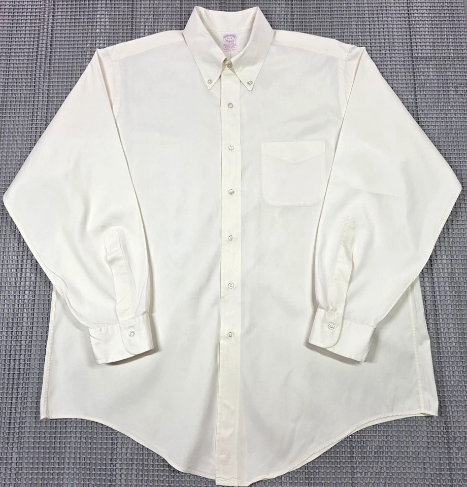 Vintage Brooks Brothers Makers Dress Shirt Mens 17-4 Cream Oxford Made In USA - Image 2 of 4