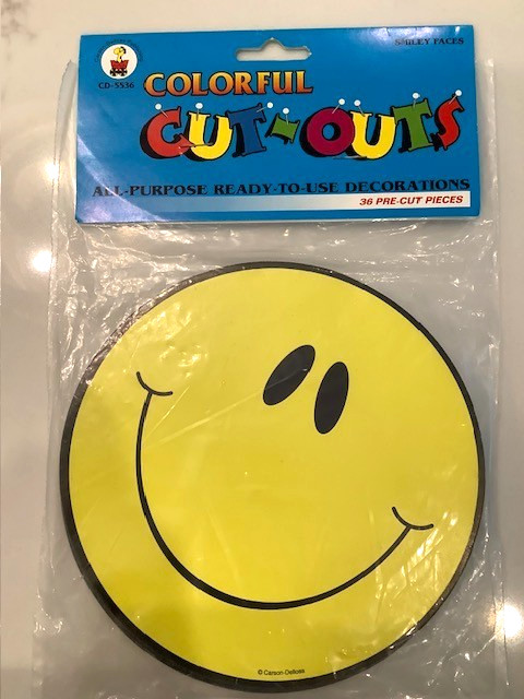 36 PIECE LARGE 6" YELLOW SMILEY FACES CUT OUTS READY TO USE DECORATIONS PRE-CUT