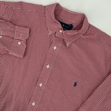 Ralph Lauren Men 2XB Red White Gingham Classic Fit Button Down Shirt Long Sleeve