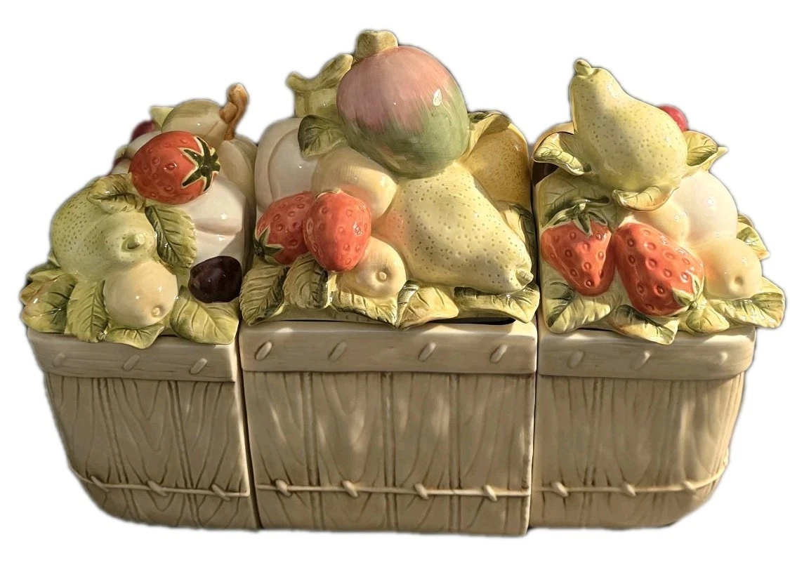 4 Piece Ceramic Fruit Basket Canister Set Made In Mexico