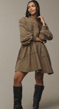 Anthropologie Pilcro Mini Dress Women Green Long Sleeve Flowy Boho Medium NWT