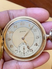 RARE ITEM HELVETIA ANTIQUE Rolled Gold Hunter 1920s CLB POCKET WATCH SWISS MADE