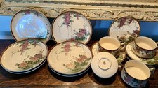 Antique Satsuma Hand Painted Japanese Style Teacups Saucers Plates Stamped