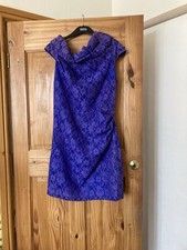 Jolie Moi Size 14 Purple Cap-sleeve Overlace Fitted Occasion Party Dress STAINED