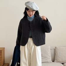 Cappotto corto donna lana girocollo stile francese giacca outwear monopetto tg